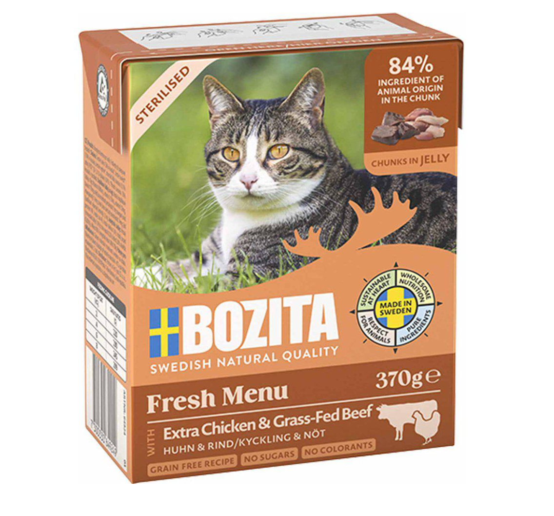 Bozita Katt Sterilised, Tetra Bitar extra kyckling & nötkött Gelé