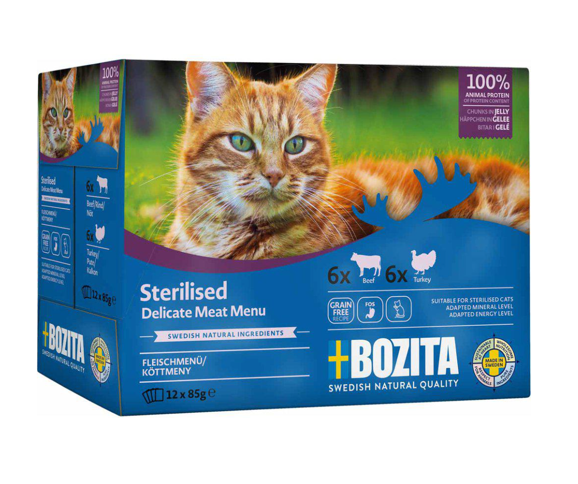 Bozita Steriliserad Multibox 12x85g Köttmeny i gelé Nöt Kalkon